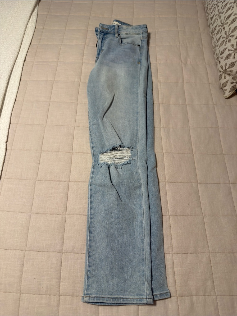 Light Blue Distressed Women's Jeans - Classic High-Rise Fit